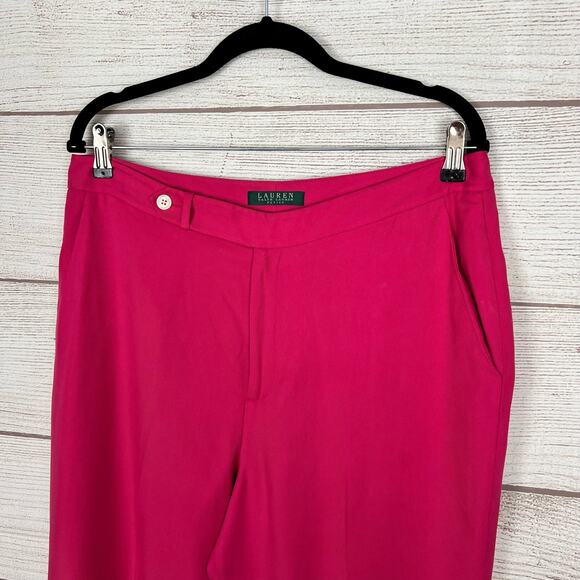 Lauren Ralph Lauren Women's Pink 100% Silk Straight Leg Pants Size 14 Petite - Picture 2 of 10